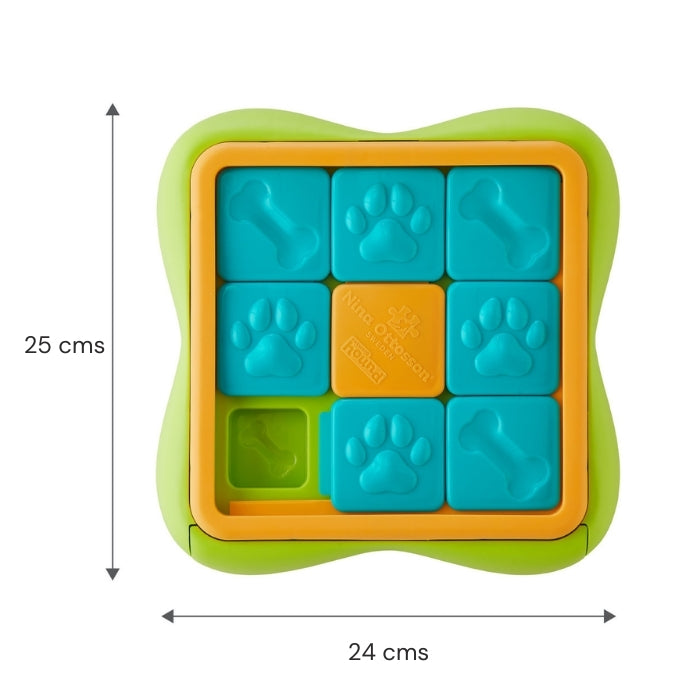 Medidas del juguete cognitivo tipo puzzle Challenge Slider Nivel 2 de Nina Ottosson.