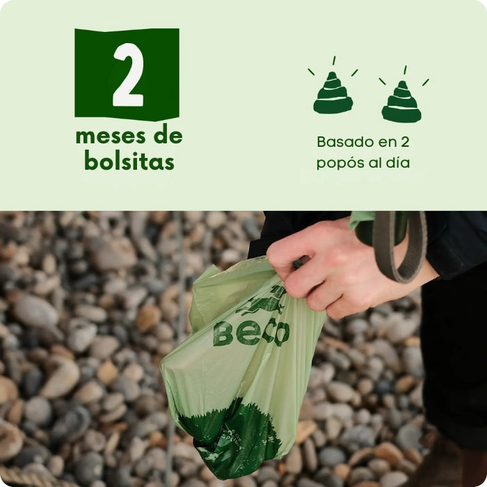 2 meses de bolsitas Poop Bags Beco, basado en 2 cacas al día.