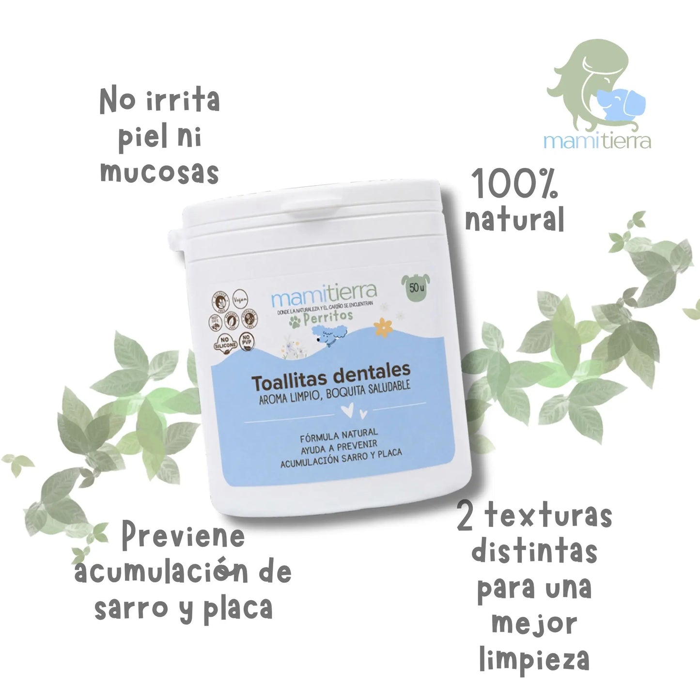 Toallitas Dentales para Perros Mamitierra Dedales de Limpieza Bucal 50 Unidades