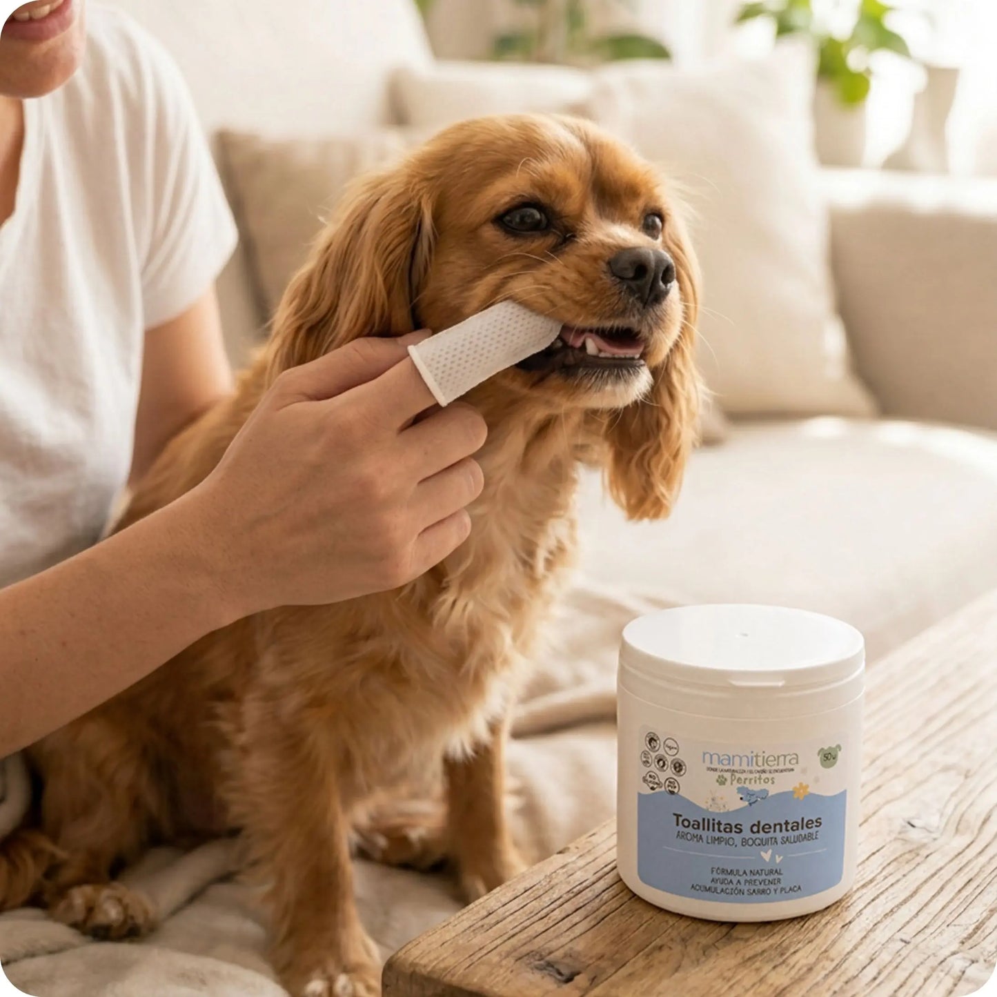 Toallitas Dentales para Perros Mamitierra Dedales de Limpieza Bucal 50 Unidades