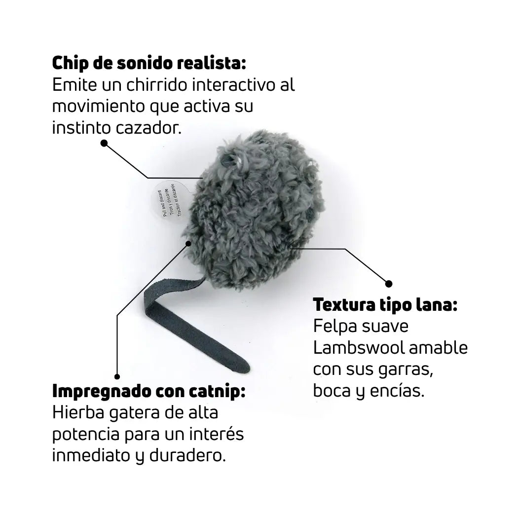 Juguete de Ratón para Gatos AFP LAM Wooly Mouse con Sonido y Catnip