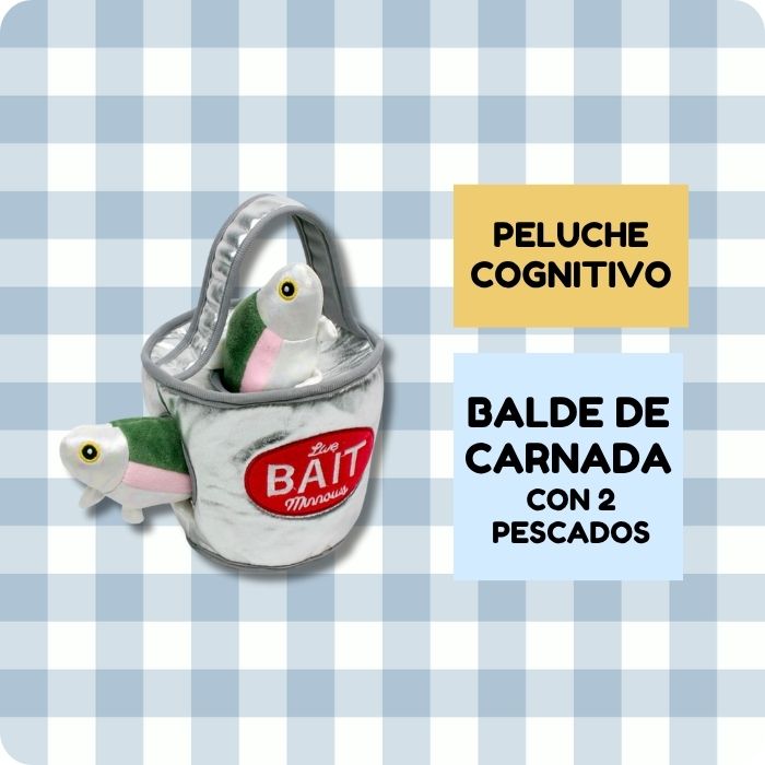 Peluche cognitivo para perros Tall Tails Balde de carnadaincluye dos pescados