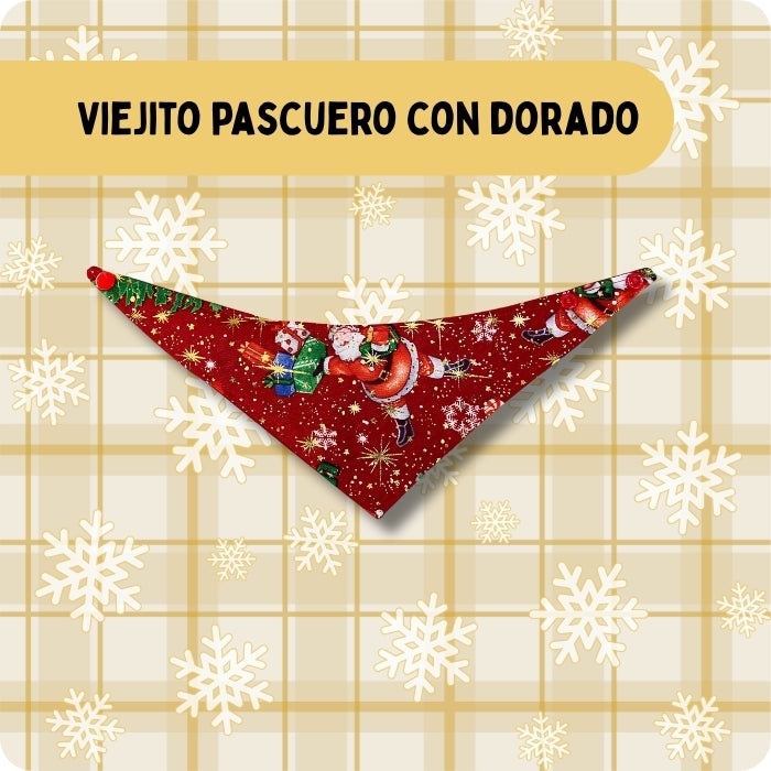 Bandana para perros y gatos modelo Viejito Pascuero con dorado