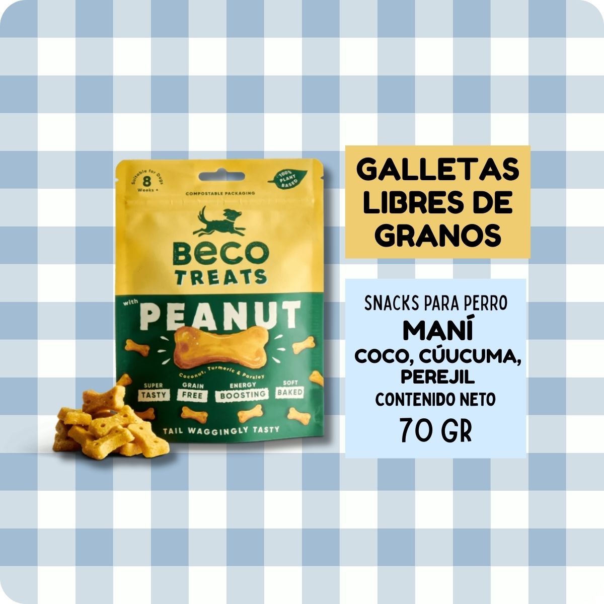 galletas naturales libres de granos para perros Beco treats variedad Peanut maní