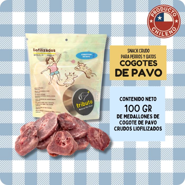 Snack crudo liofilizado para perros y gatos Cogotes de Pavo Tributo