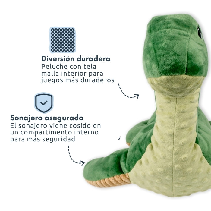 Características peluche sensorial para perros Nessie de tall tails: diversión duradera gracias a a su malla interior y sonajero cosido en un compartimento interno y separado para mayor seguridad