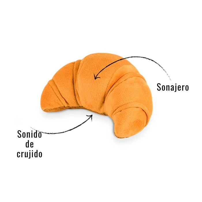 Carateristicas juguete sensorial para perros diseño Pups Pastry medialuna croissant de peluche para perros con sonajero chirriante y sonido de crujido
