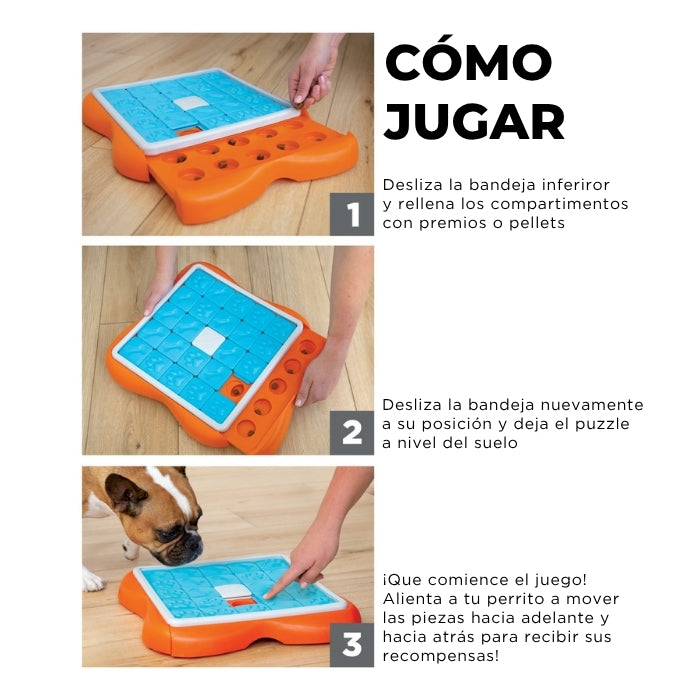 Cómo presentarle el desafío de challenge slider a tu perro. Es un puzzle nivel avanzado, muy fácil de rellenar, que mantendrá a tu perro ocupado durante un largo período