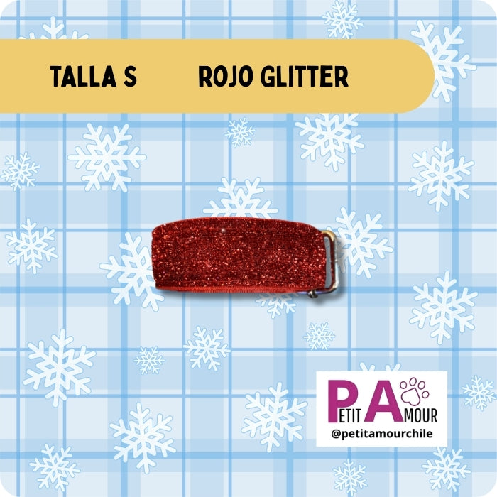 Collar S para perros o gatos modelo Rojo Glitter