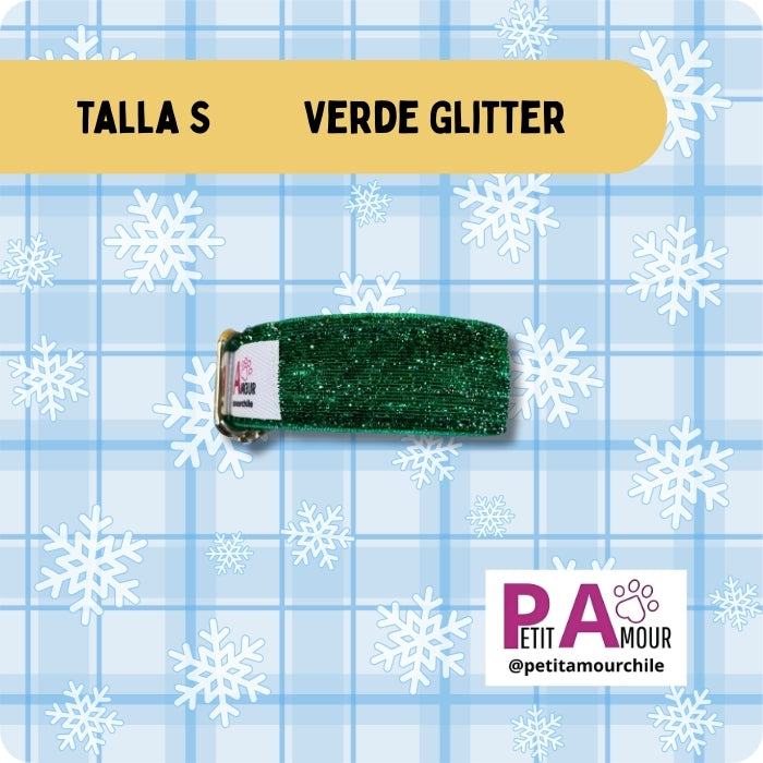 Collar S para perro o gato Modelo Verde Glitter