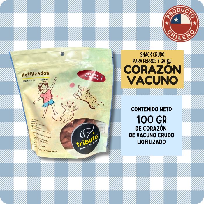 Snack crudo liofilizado para perros y gatos Corazon de Vacuno Tributo