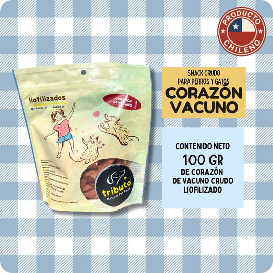 Snack crudo liofilizado para perros y gatos Corazon de Vacuno Tributo