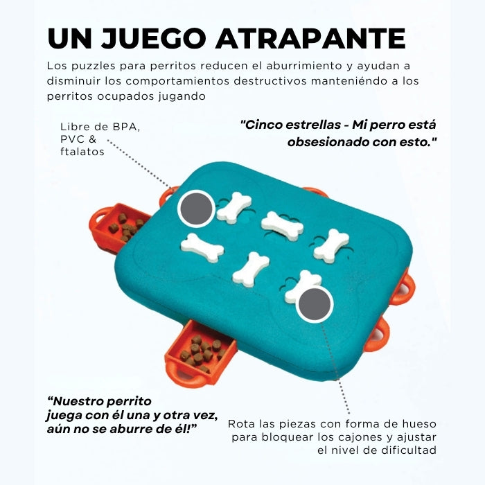 Juguete cognitivo para perros de todas las edades Dog Casino puzzle nivel 3 (avanzado) de Nina Ottosson es un uego atrapante libre de BPA, PVC y ftalatos