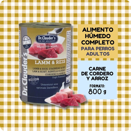 Alimento húmedo completo para perros adultos receta de carne de cordero con arroz de Dr. Clauder's