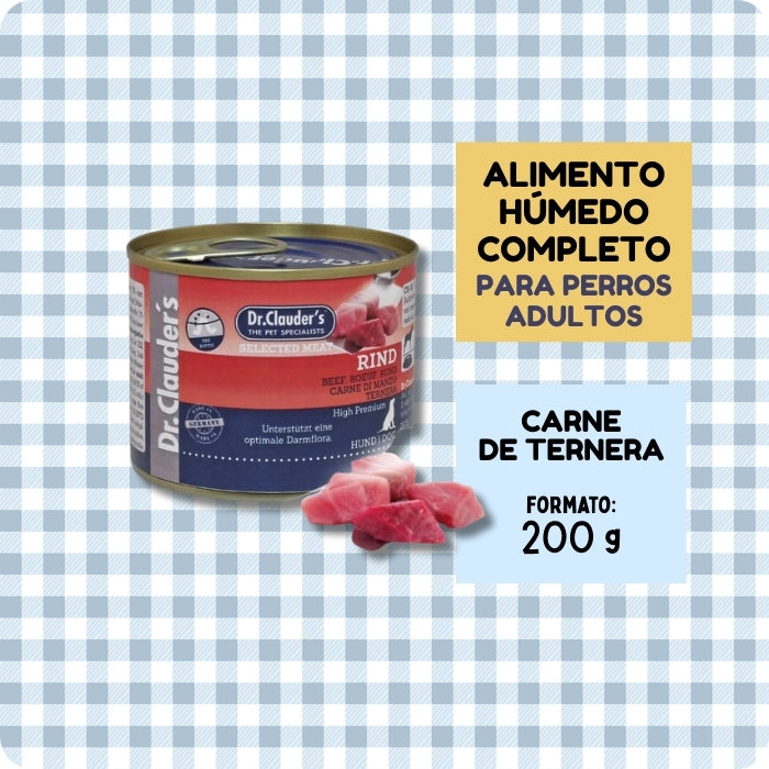 Alimento Húmedo completo para perros adultos Selected Meat de Dr Clauders variedad Ternera.