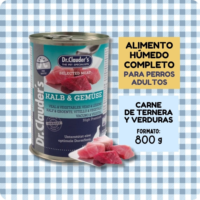 Dr. Clauder's Selected Meat alimento húmedo para perros receta de Ternera y verduras.