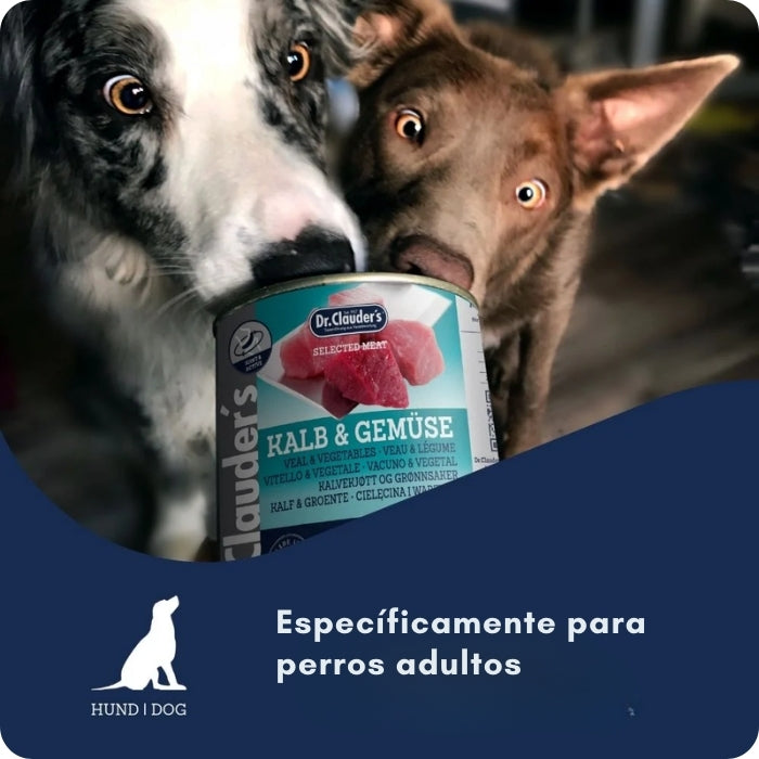 Dr. Clauders Selected Meat ernera con verduras es una receta específica para perros adultos.