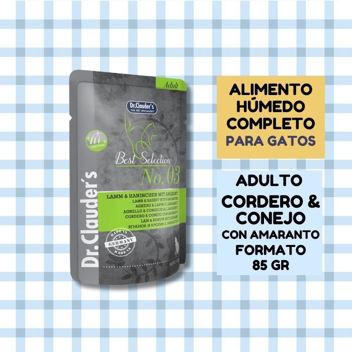 Alimento húmedo completo para gatos Best Selection No. 03 Dr. Clauder's Cordero, conejo y amaranto
