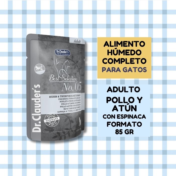 Alimento húmedo completo para gatos adultos Best Selection Dr. Clauder's No. 05 pollo, atún y espinaca
