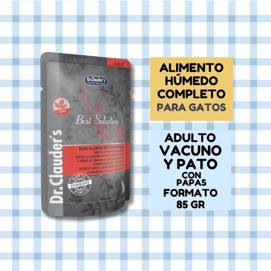 Alimento húmedo completo para gatos adultos Best Selection No. 08 Dr. Clauder's Vacuno, pato, papas