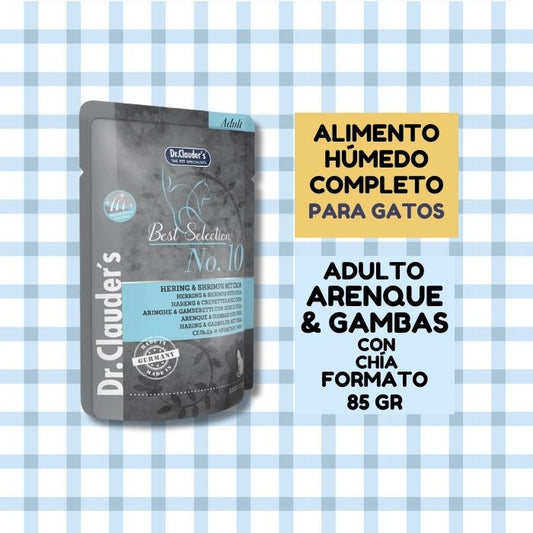 Alimento húmedo completo para gatos Best selection No. 10 Dr. Clauder's arenque y gambas con chía