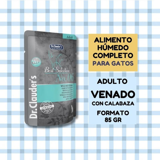 Alimento húmedo completo para gatos adultos Best Selection No. 06 Dr. Clauder's Venado con Calabaza