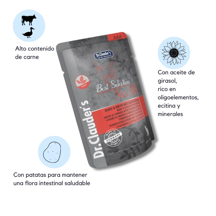 Alimento húmedo completo para gatos adultos Best Selection No. 08 Dr. Clauder's Ternera, pato y papas