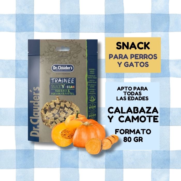 Snack natural vegano para perros y gatos Trainee Calabaza y Camote Dr. Clauder's
