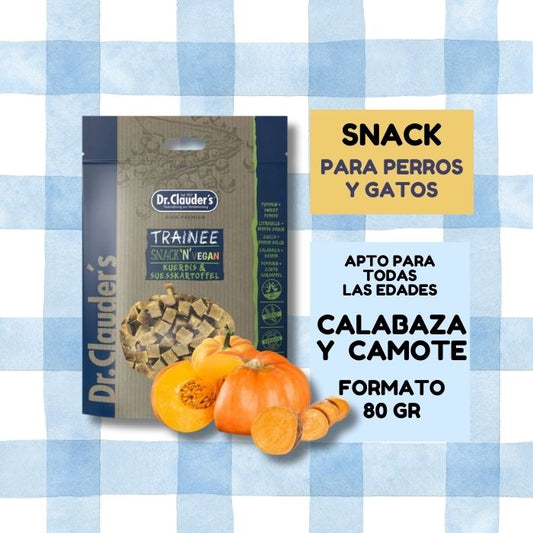 Snack natural vegano para perros y gatos Trainee Calabaza y Camote Dr. Clauder's