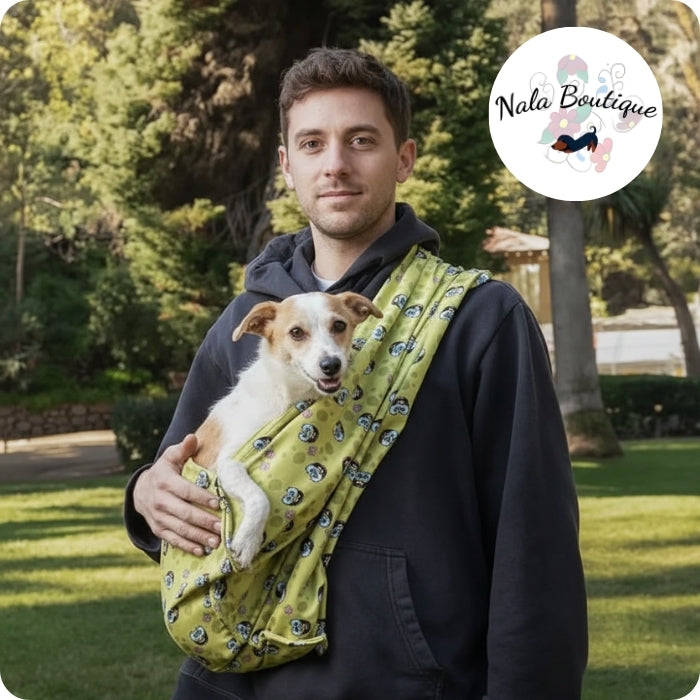 Hombre usando transportador para mascotas Fular Nala Boutique