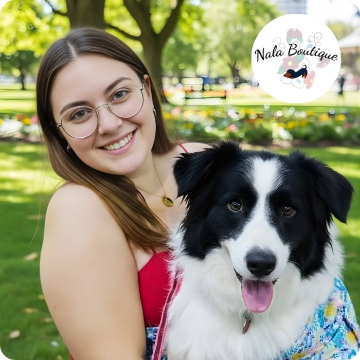 Mujer usando transportador para mascotas perro de 20 kilos Fular Nala Boutique