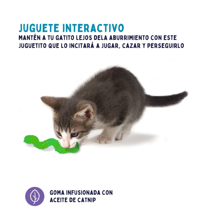 Juguete ineractivo para gatos gracias a que viene infusionado en aceite de catnip.