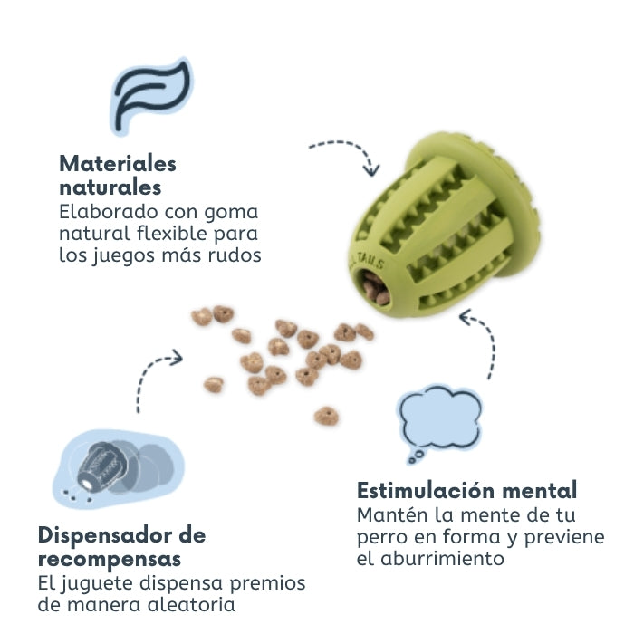 Juguete rellenable para perros hecho de goma natural, para estimulación mental y además dispensa premios