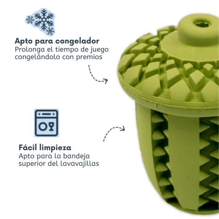 Juguete rellenable para perros modelo Bellota de Tall Tails, apto para el congelador, y apto para lavavajillas