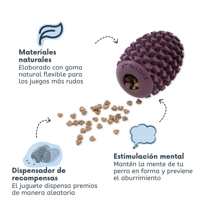 Juguete rellenable de goma natural dispensador de recompensas, que además estimula la mente de tu perro. Modelo Piña Marca Tall Tails