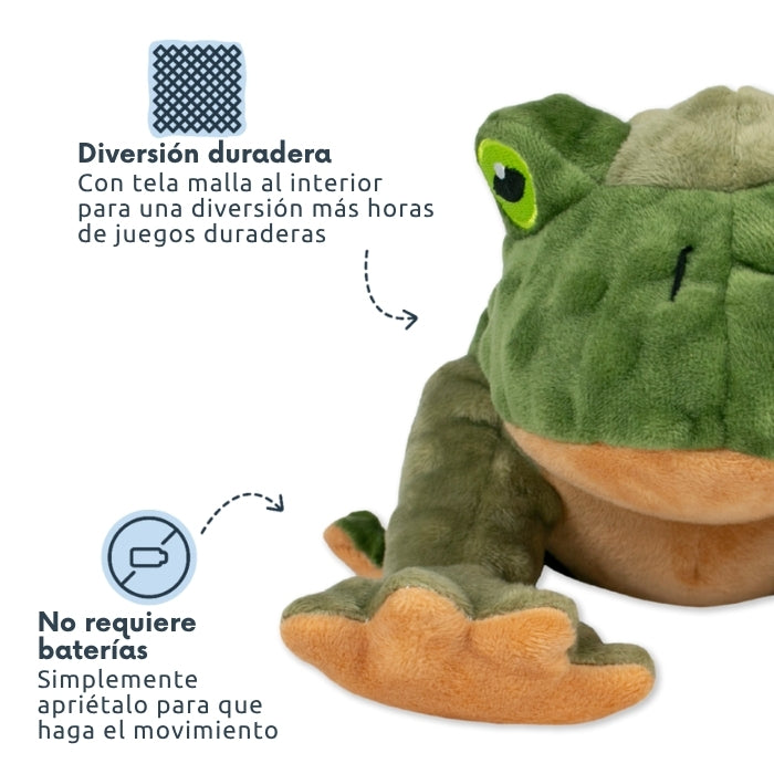 Peluche sensorial animado para perros Rana con tela malla interior no requiere baterías para su funcionamiento