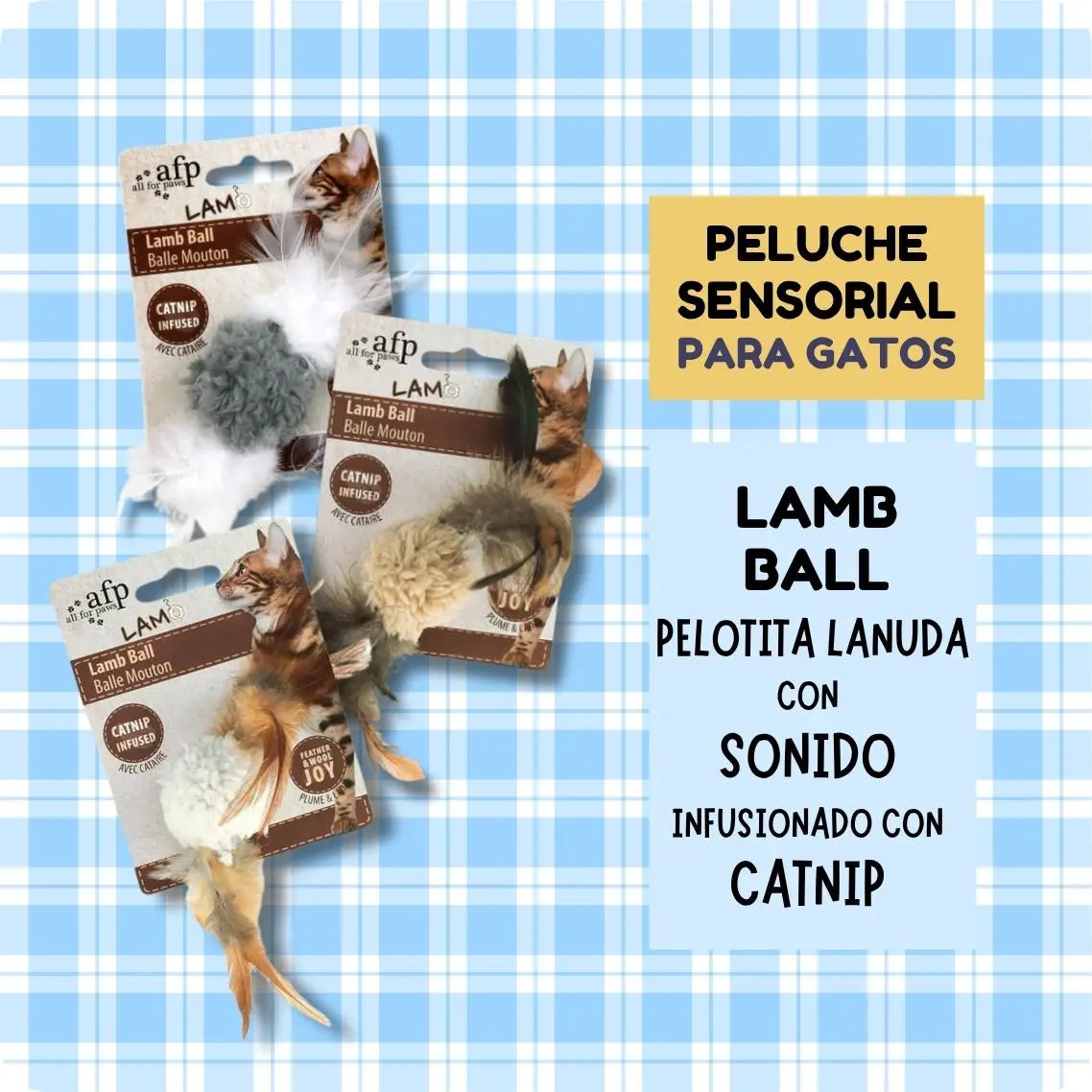 Juguete para Gatos Pelota con Plumas AFP LAM Lamb Ball (4 cm)