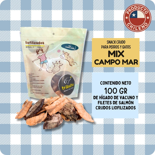 Snack crudo liofilizado para perros y gatos Tributo Mix Campo Mar