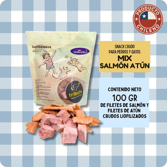 Snack crudo liofilizado para perros y gatos tributo Mix salmón atún
