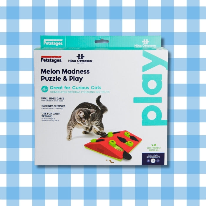 Caja de Melon Madness juguete cognitivo tipo puzzle para gatos de Nina Ottosson