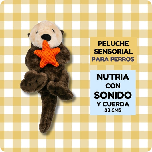 Peluche sensorial para perros Nutria con sonida y cuerda interior marca Tall Tails