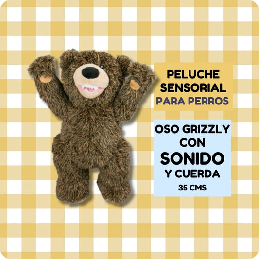 Peluche sensorial con cuerda y sonido para perros Oso Grizzly de 35cms Tall Tails en Karu Auka