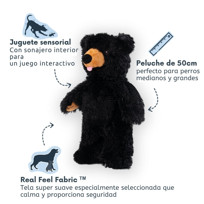 Propiedades juguete sensorial para perros oso negro sin relleno: Con distintos sonidos y texturas para un juego interactivo, de 50 cms para perros de talla mediana a grande, con tela sensorial que da calma y seguridad