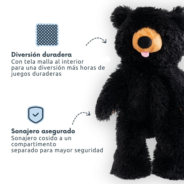 Peluche sensorial sin relleno oso negro tall tails: Diversión duradero gracias a su interior de tela malla y con el sonajero asegurado cosido en un compartimento aparte