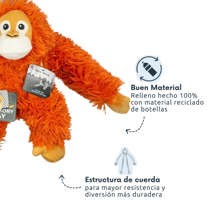 Peluche sensorial para perros Orangután Tall Tails con relleno 100% hecho de material reciclado y estructura de cuerda para una diversión más duradera