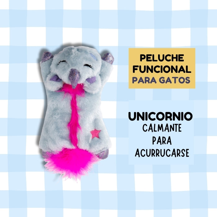 Peluche funcional para gatos Unicornio calmante con guatero de semillas