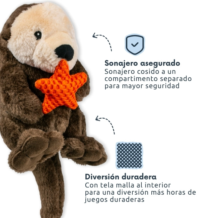 Peluche sensorial para perro Tall Tails Nutria propiedades: Sonajero cosido en en un compartimento aparte para mayor seguridad y tela malla interior para mayor durabilidad