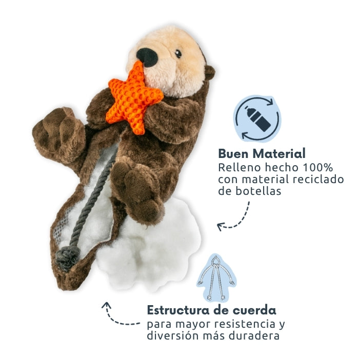 Peluche sensorial para perros Nutria Tall Tails propiedades: Relleno hecho de material 100% reciclado y estructura interior de cuerda para una diversión más duradera