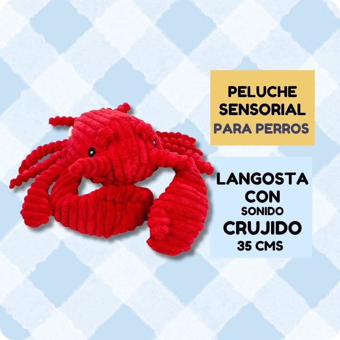 Peluche sensorial para perros con sonido de crujido modelo Langosta marca Tall Tails