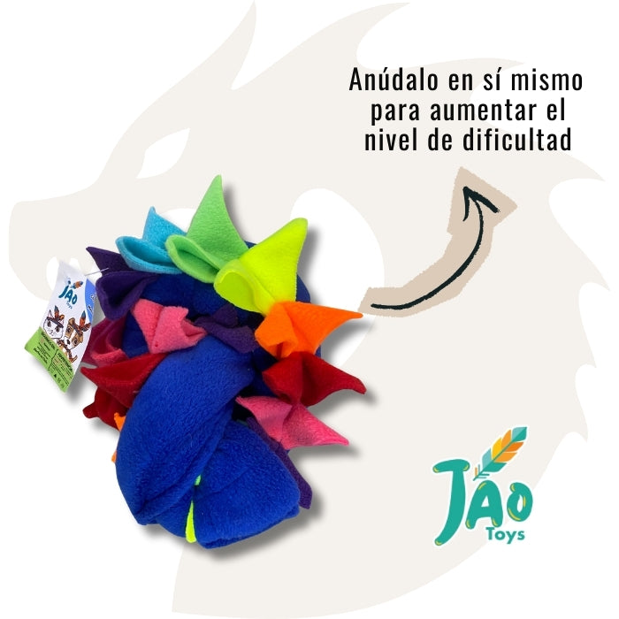 Peluche olfativo para perros Drako de Jao Toys Drako: Anúdalo para aumentar el nivel de dificultad y crear nuevos y más escondites.